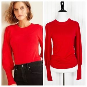 ANN TAYLOR Size XS RED HOLIDAY PUFF SLEEVE PULLOVER KNIT SWEATER TOP NWT NEW